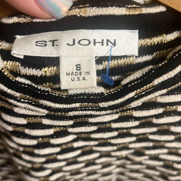 ✨ST. JOHN Knit Sz Small Sweater Vest Shell Sleeveless Striped Black White Gold✨ - Picture 3 of 7